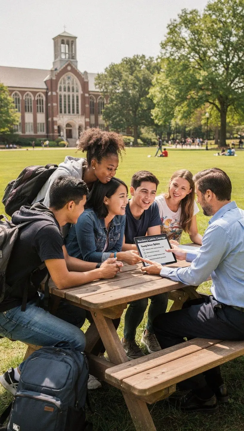 Zdjcie przedstawiające samochód osobowy z widoczną polisą ubezpieczeniową na przedniej szybie.